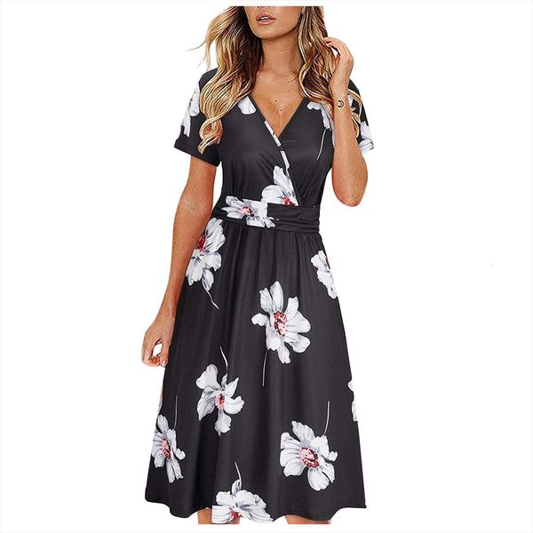 

flower printed summer with womens dress short sleeves clothing sundress, Black;gray
