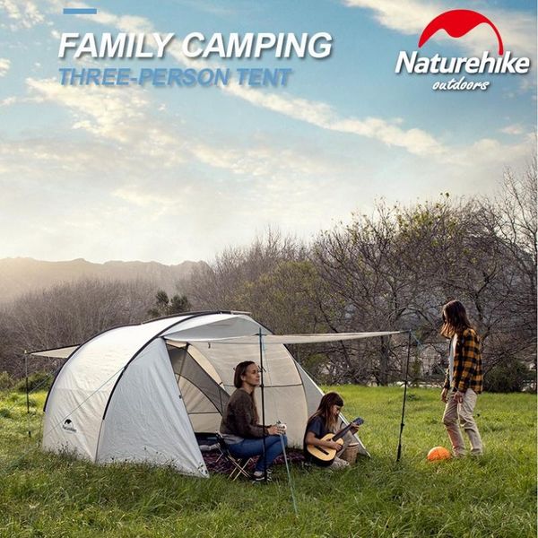 

tents and shelters naturehike outdoor camping tent 3 person large space 2 way door 210t polyester coated silver family hiking picnic