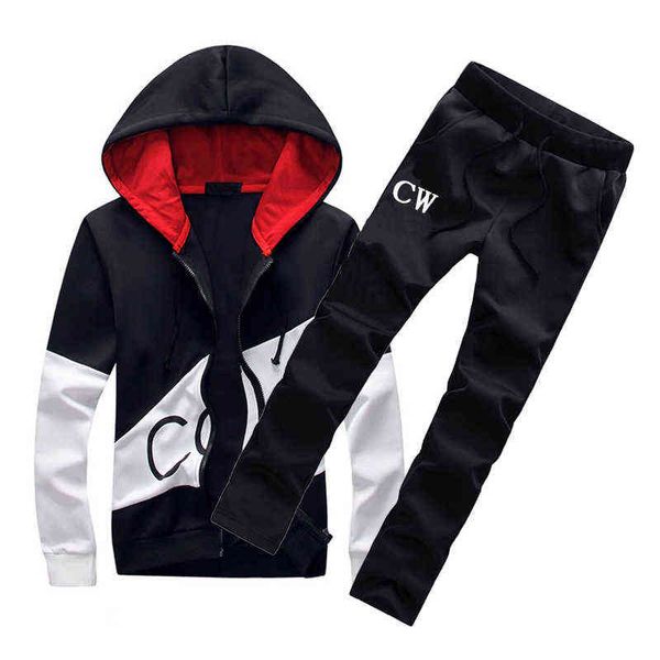 

fire sale men set 2021 high-quality sporting suit print sweatsuit male sportswear jackets hoodie with pants plus size g1209, Gray