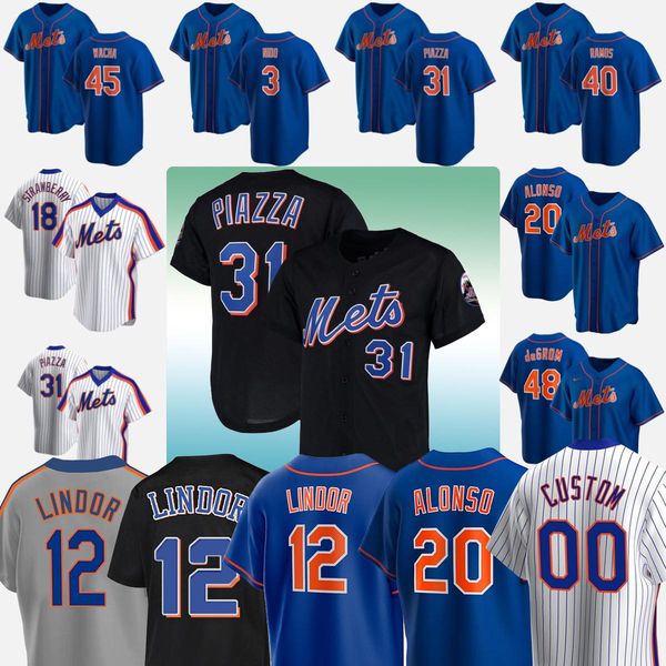 

12 francisco lindor new 20 pete alonso 48 jacob degrom york mike piazza mets noah syndergaard darryl strawberry baseball jerseys z7, Blue;black