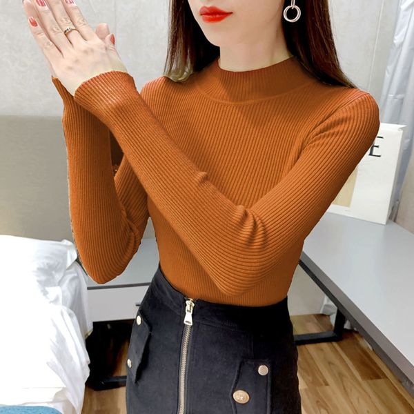 

New Women Autumn Winter Elegant Turtleneck Sweater Elastic Slim Knitting Pullovers All-match Knitteed Tops Jumpe F8TT, White;black