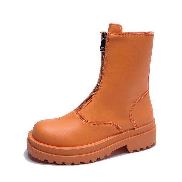 

boots platform women 2021 autumn winter 5cm heel shoes fashion female chunky zipper design motorcycle, Black