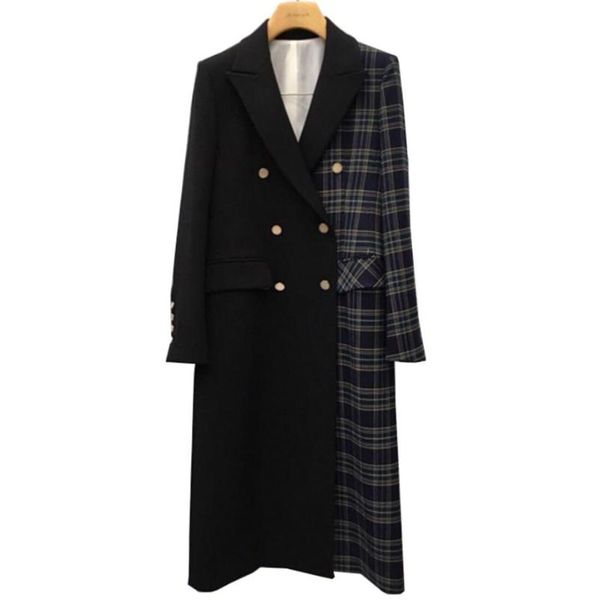 

women's suits & blazers 2021 autumn fashion blazer women plaid stitching double breasted office lady long suit jacket plus size 2xl, White;black