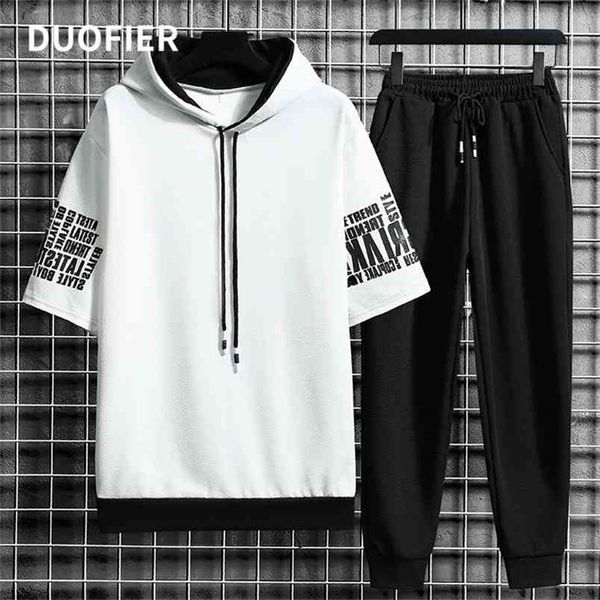 

spring summer camouflage men's suit sports fitness short sleeve hoodie+trousers men 2 pieces casual outdoor fashion shorts 210806, Gray