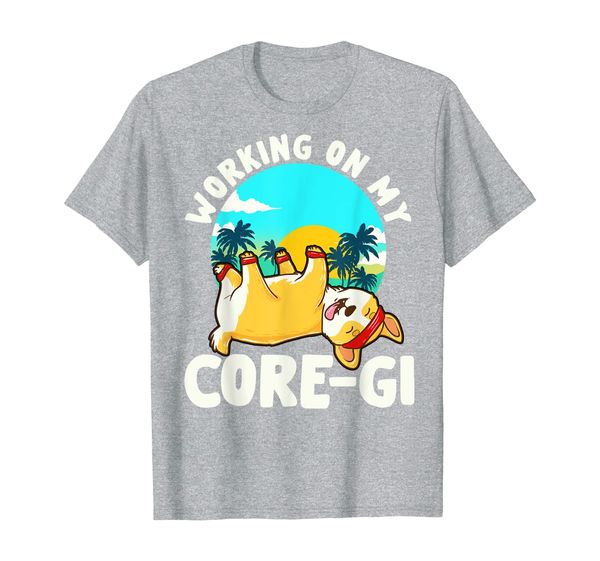 

funny corgi workout graphic working on my core-gi beach t-shirt, White;black