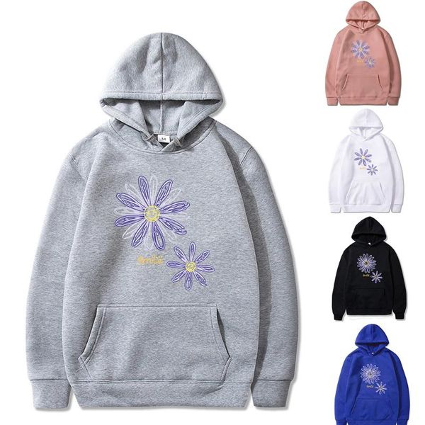 

men's hoodies & sweatshirts hoodie autumn sweatshirt long sleeve pocket women all-match pullovers purplefloret print pullover street ha, Black