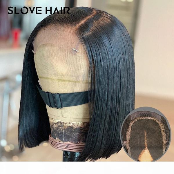 

4x4 lace front human hair wigs 150% closure short bob wig bleach knots remy brazilian for black women pre plucked middle slove, Black;brown