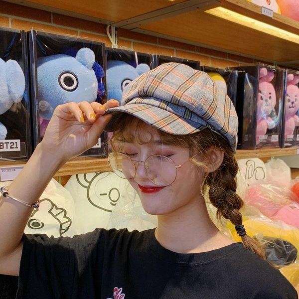 

berets summer weave beret female cotton lattice hats for women spring autumn flat sun hat breathable casual holiday artist cap chapeau, Blue;gray