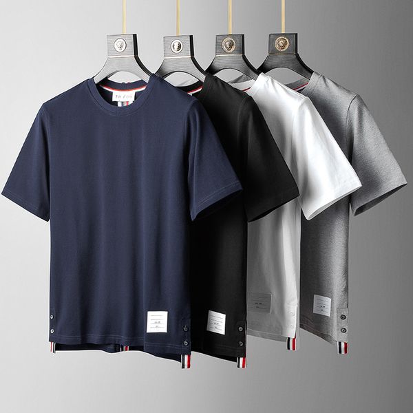 

high version fog back ribbon stripe pure cotton summer round neck short sleeve t-shirt casual fashion men's couple wear, White;black