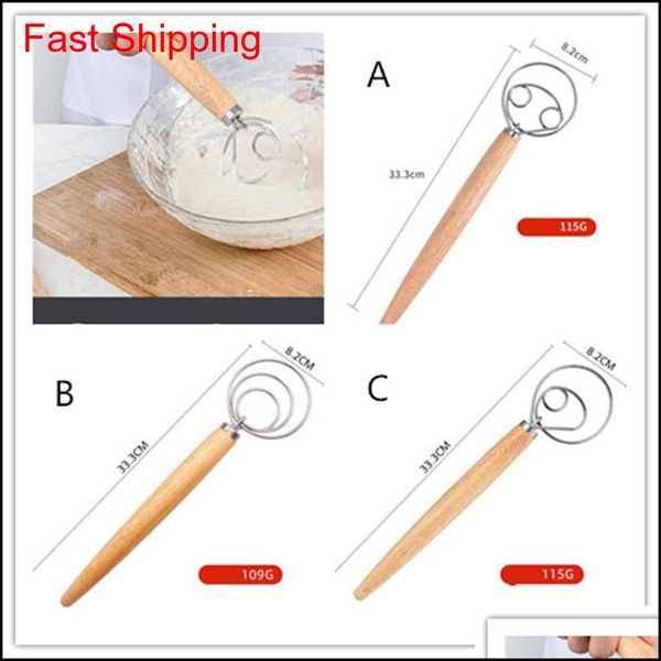 

stainless steel egg beater 13 inch diy bread dough tools baking accessories danish dough whisk stick kitchen gadgets oak wood handle q pv81t