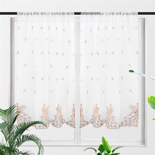 

curtain & drapes 2 pieces short window sheer curtains valance living room feather embroidered voile rod pocket for dining