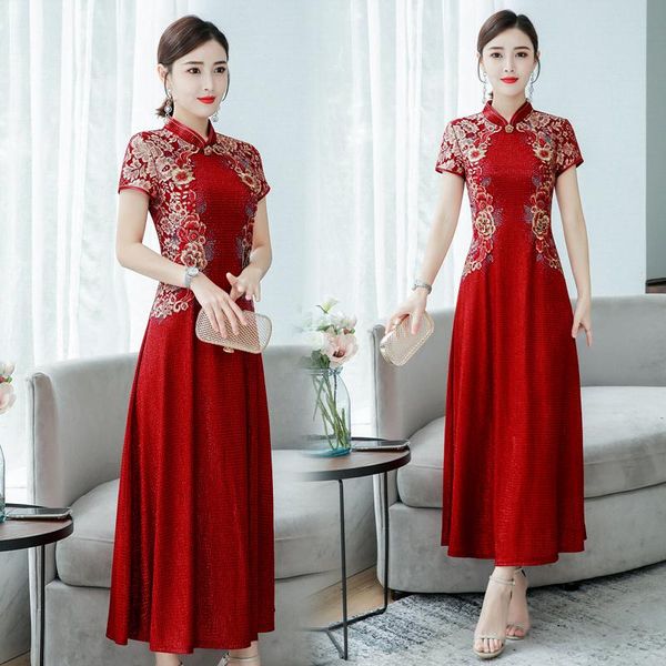 

ethnic clothing luxury chinese party red cheongsam prom evening maxi dress