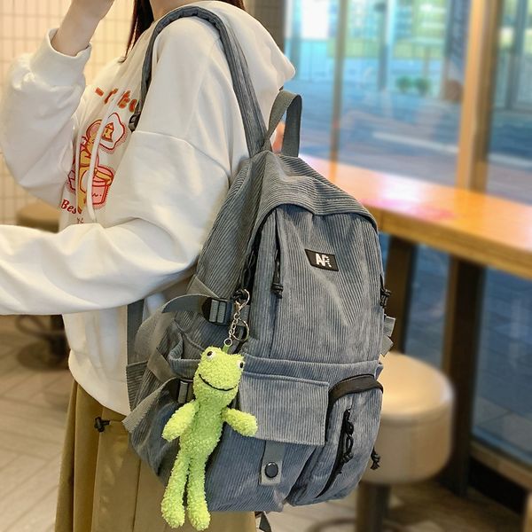 

girl kawaii corduroy backpack fashion ladies book vintage school bag cute female cool backpack stripe women harajuku bag student 210303
