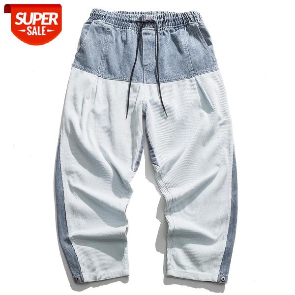 

Streetwear Retro Denim Pants Stitching Washed High Street Jeans 2021 Harajuku Hip Hop Pants Oversized Jogger Men Sweatpants #nl7L, Blue