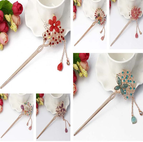 

factory direct hair accessories, tassel stepping rose, imitation jade alloy headdress, hairpin dmfz008 mix order hairpins, Golden;silver
