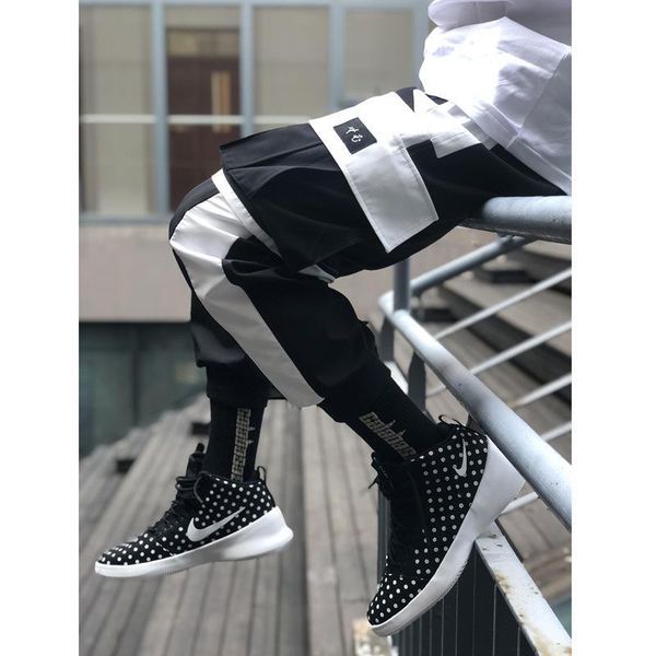 

hop joggers harem pockets cargo harajuku black casual streetwear male pocket pants hip white pants mens fashion trousers bocpf