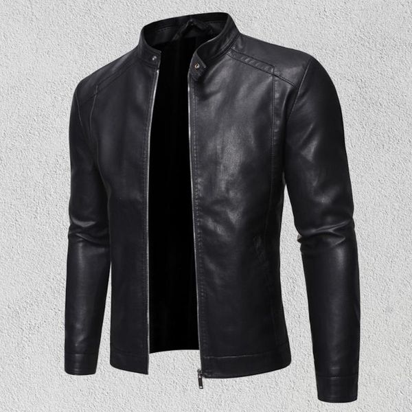 

men's jackets men jacket long sleeve zipper closure stand collar faux leather windproof slim- fit motorcycle casual fashion outwear, Black;brown