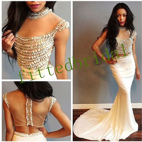 

two pieces new bling evening dresses rhinestone crystal pearls mermaid zipper back long formal prom party gowns, Black