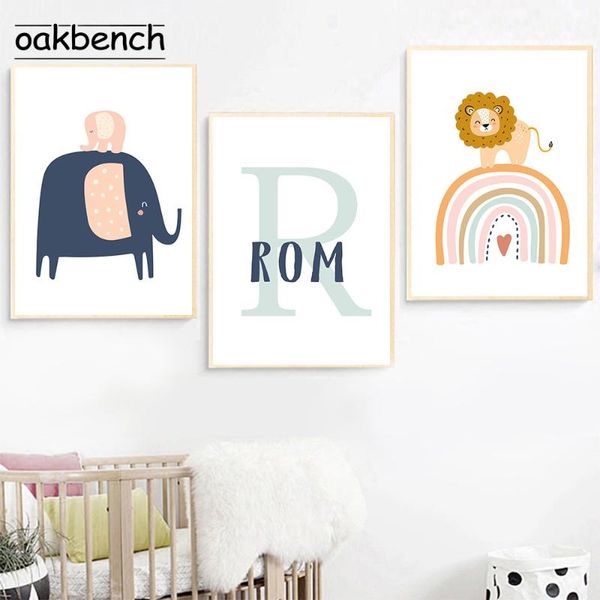 

paintings custom name canvas print giraffe lion baby animal poster nursery wall art nordic pictures kids room decor