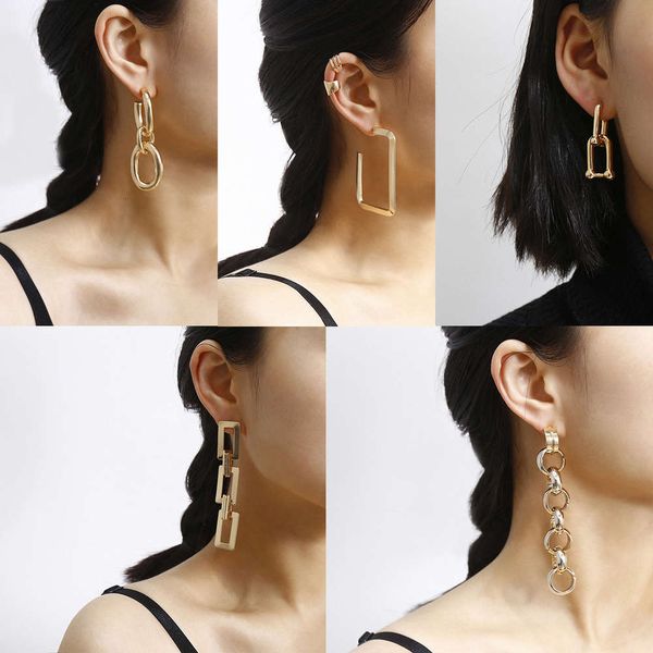 

cool metal u-shaped buckle opening earrings simple geometry chain earrings for women