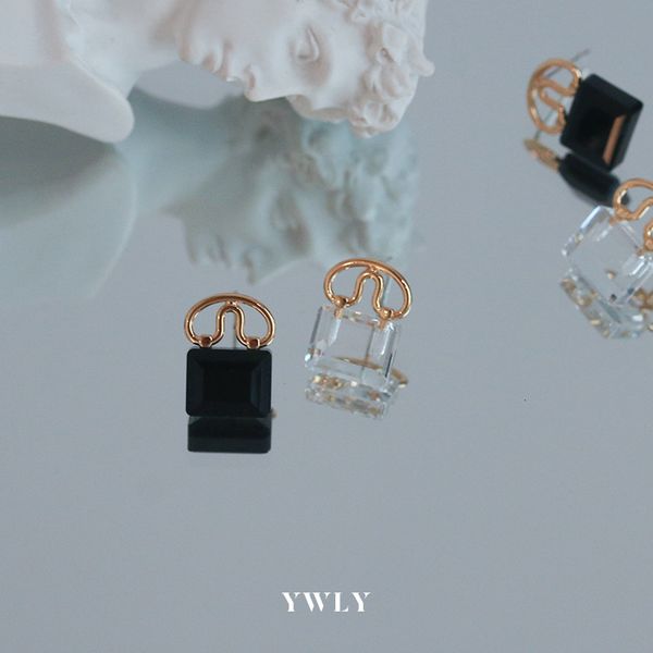 

transparent glass lock earrings for korean women ywly, Golden