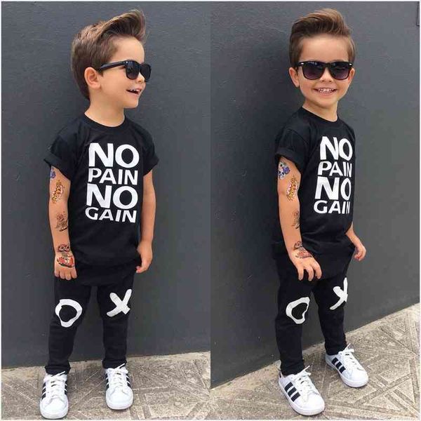 

pudcoco boy clothes 1y-6y toddler kids baby boy outfits clothes no pain no gain t-shirt pants 2pcs set, White