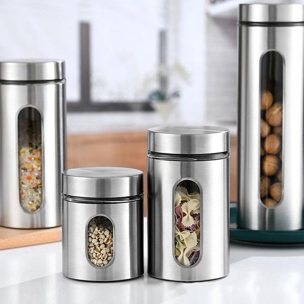 

storage bottles & jars kitchen sealed spice jar stainless steel canister grain flour coffee bean organizer 600/950/1200/1800ml