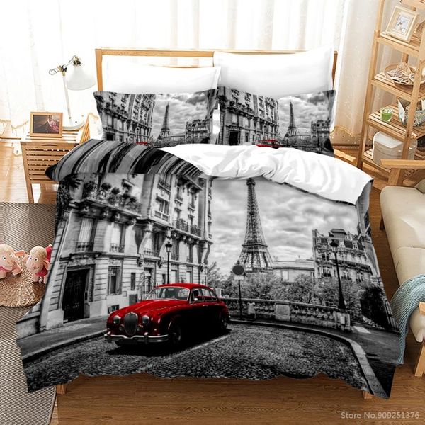 

bedding sets paris eiffel tower 3d printed set  king size comforter cover & pillowcase soft duvet for home bedroom