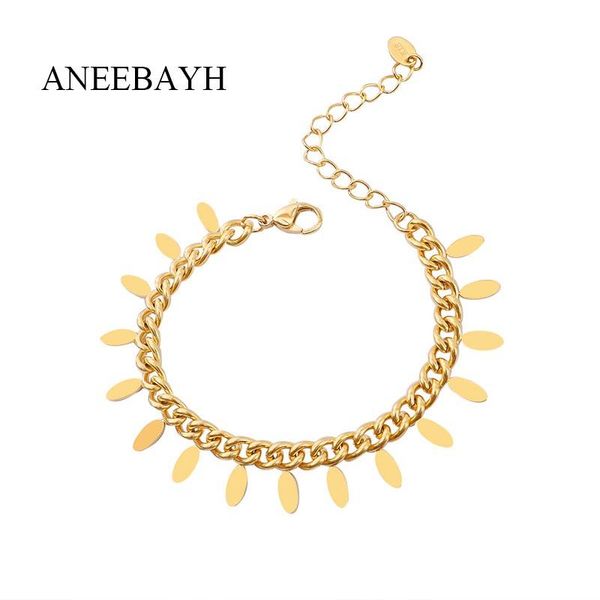 

link, chain 2021 statement link tassel charm bracelet for women gold silver color stainless steel bracelets bangles pulseras mujer, Black