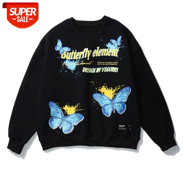 

Hip Hop Streetwear Hoodie Pullover Male Color Butterfly Print Hoodie Sweatshirts 2020 Harajuku Cotton Sweatshirts Autumn #cc2A, Black