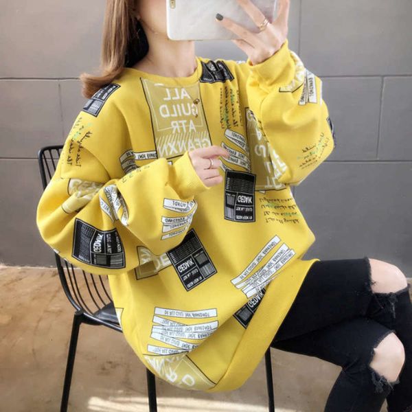 

sweater women's velvet thickened 2021 loose korean new fashion spring and autumn long sleeve large round neck hoodless top, Black