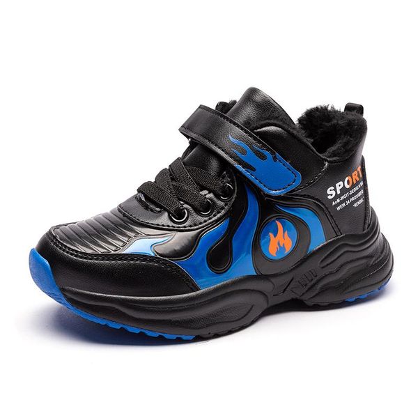 

sneakers winter children boys shoes inside fur young casual anti-slip gym kids running, Black;red