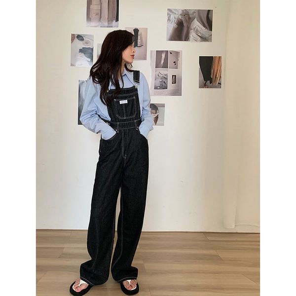 

denim suspender's 2021 autumn high waist age reducing loose straight tube thin wide leg pants, Blue