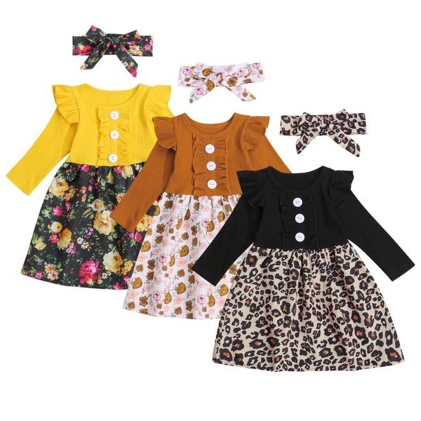 

girl's dresses born baby girl clothes set toddler dress fashion casual floral pullover fall long sleeve patchwork sundress headband, Red;yellow