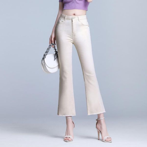 

women's pants & capris spring office lady ol tassel flare high waist slim casual jeans wild denim trousers, Black;white