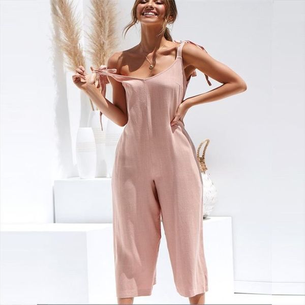 

sleeveless beach vacation linen womens romper lace up backless home streetwear casual clubwear wide leg jumpsuit, Black;white