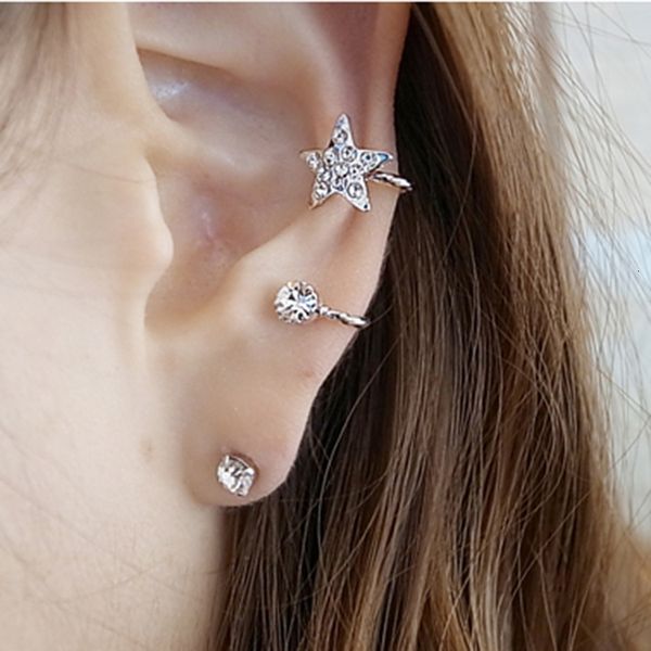 

new earrings sweet twinkling diamond star ear clip, Golden;silver
