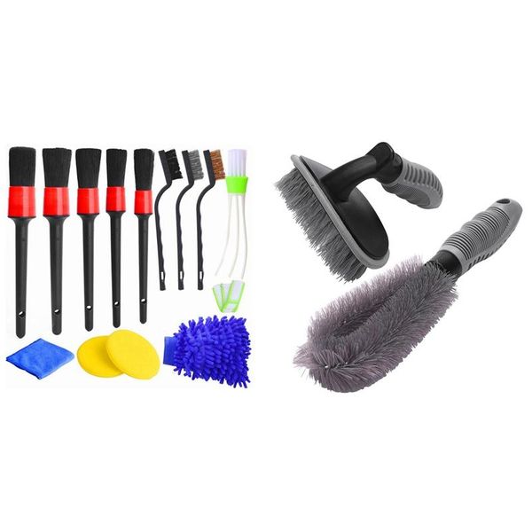 

car sponge novel-2 pcs wheel cleaning brushes & 13 detailing brush set