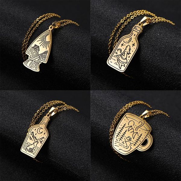 

pendant necklaces eueavan 5pcs/lot pentagram bottle wolf sun star moon animal women house mountain men gift wholesale, Silver