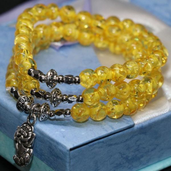 

beaded, strands 3 style exquisite yellow synthetic resin popcorn beeswax round beads bracelets bangle 6mm unique multilayer women jewelry b2, Black