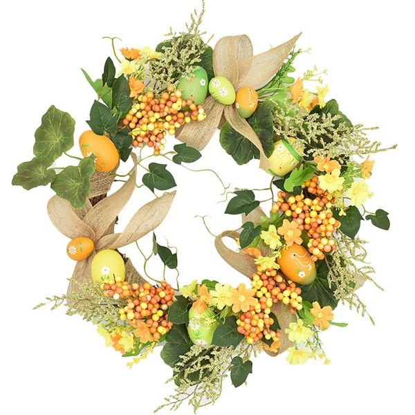 

easter wreath with colorful eggs, easter egg wreath artificial flower for front door wall window decor