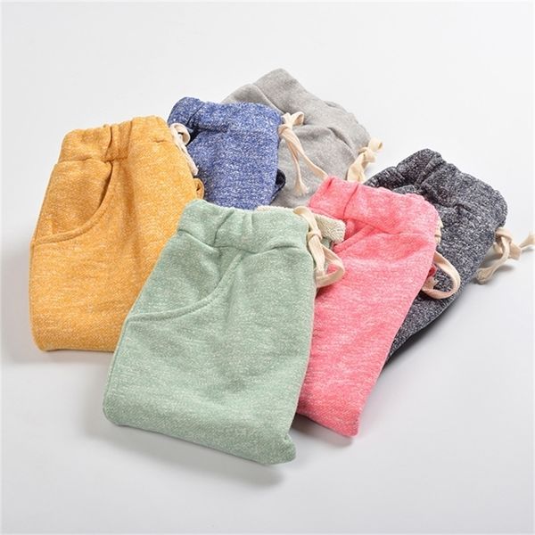 Outono meninas menino harem capris calças para idade 12m-7 novo cute doce cor terry criança roupa sólida crianças crianças longa calça 210306