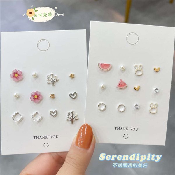 

s925 pure silver needle ceramic flower watermelon one week earring set