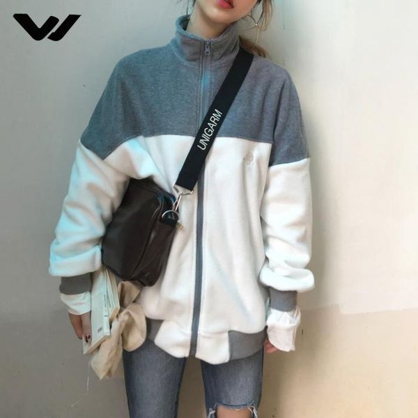 

women's jackets arrival women jacket korean loose thicken plus velvet warm contrast color turtleneck cardigan wild casual, Black;brown