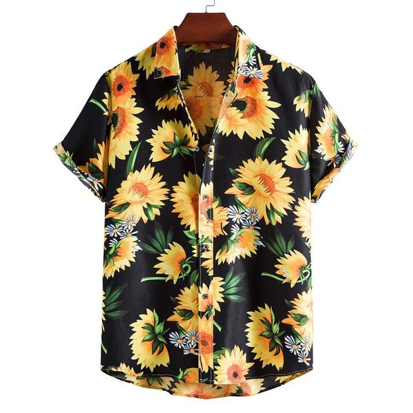 

men's casual shirts mens floral print shirt short sleeve baggy hawaiian summer tropical vacation streetwear blouse camisa masculina, White;black