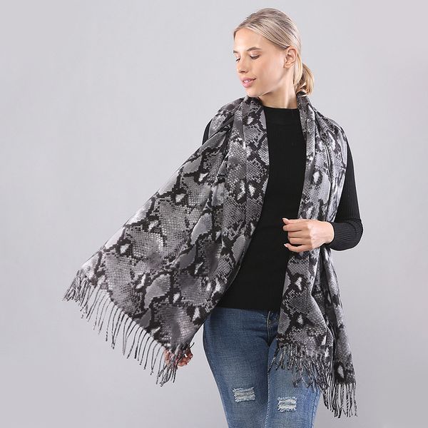 

grey snakeskin print scarf autumn and winter new women's versatile scarf shawl, Blue;gray