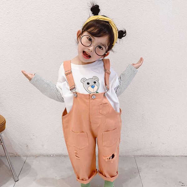 

jeans bibs spring wear 2021 new korean girls' foreign style leisure children's pants, Blue