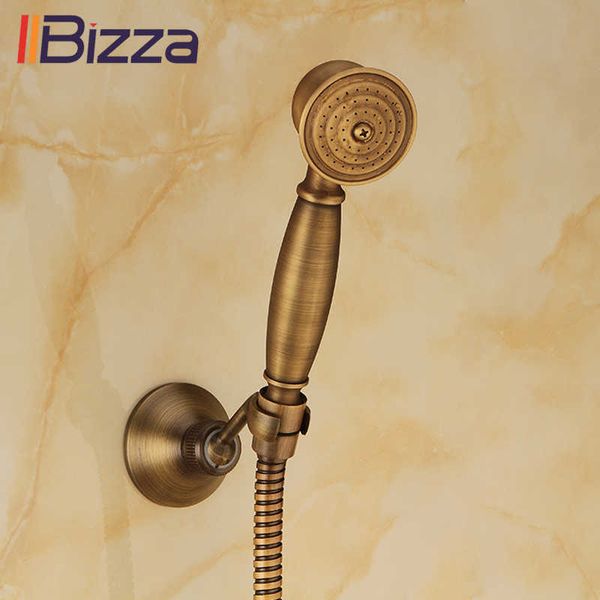 Doccia a mano in ottone antico in rame massiccio, stile telefono, in bronzo, soffione doccia a mano con getto a risparmio idrico con tubo da 1,5 m 210724