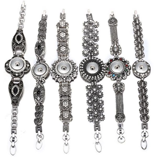 

charm bracelets black crystal crown snap bracelet&bangles antique silver vintage rhinestone stone bracelet fit 18mm/20mm diy buttons, Golden;silver