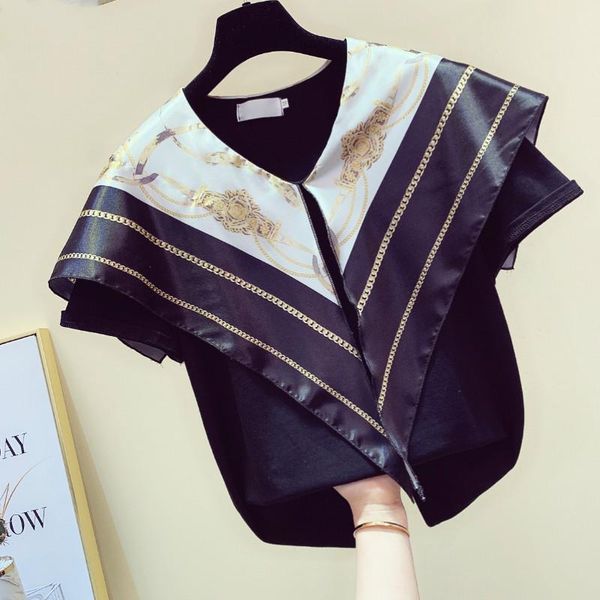 

women's t-shirt korean style scarf stitching for women summer navy lapel shirt female lady temperament tshirt nancylim t shirts, White